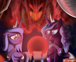 Size: 2000x1625 | Tagged: safe, artist:bonaxor, nightmare moon, princess luna, oc, oc:dream, g4, duality