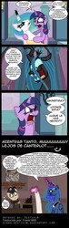 Size: 670x2200 | Tagged: safe, artist:frank1605, artist:niban-destikim, princess celestia, princess luna, queen chrysalis, twilight sparkle, changeling, changeling queen, g4, angry, broken horn, c:, comic, derp, female, frown, glare, glasses, horn, injured, laughing, magic, open mouth, pizza, reading, smiling, spanish, telekinesis, translation, wide eyes, yelling