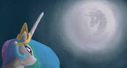 Size: 900x478 | Tagged: safe, artist:hewison, princess celestia, pony, g4, bust, crying, duo, mare in the moon, moon
