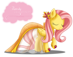 Size: 1341x1053 | Tagged: safe, artist:tiffanymarsou, fluttershy, g4, clothes, dignified wear, dress, gala dress, simple background, solo, transparent background