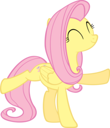 Size: 3857x4467 | Tagged: safe, artist:moongazeponies, fluttershy, pegasus, pony, g4, ^^, cute, dancing, extended trot pose, eyes closed, female, folded wings, happy, mare, raised hoof, raised leg, shyabetes, simple background, smiling, solo, standing on two hooves, three quarter view, transparent background, vector, wings