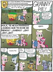 Size: 796x1088 | Tagged: safe, artist:frank1605, artist:kturtle, cloudy quartz, granny pie, igneous rock pie, limestone pie, marble pie, pinkie pie, earth pony, pony, comic:the story of granny pie, g4, comic, dialogue, female, male, mare, pie family, ship:quartzrock, shipping, spanish, stallion, straight, translation