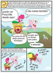 Size: 802x1095 | Tagged: safe, artist:frank1605, artist:kturtle, derpy hooves, granny pie, pinkie pie, earth pony, pegasus, pony, comic:the story of granny pie, g4, comic, dialogue, eyes closed, female, filly, flying, mare, music notes, smiling, spanish, translation