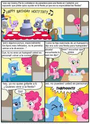 Size: 794x1088 | Tagged: safe, artist:frank1605, artist:kturtle, caesar, count caesar, granny pie, hoity toity, lyrica lilac, pinkie pie, sealed scroll, trixie, pony, unicorn, comic:the story of granny pie, g4, comic, female, filly, foal, mare, spanish, translation