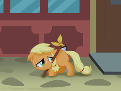 Size: 1000x750 | Tagged: safe, artist:hollowzero, applejack, earth pony, pony, g4, female, filly, manehattan, solo