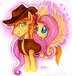 Size: 600x634 | Tagged: safe, artist:mn27, braeburn, fluttershy, earth pony, pegasus, pony, g4, braebetes, cute, female, looking at each other, looking at someone, male, mare, ship:braeshy, shipping, shyabetes, stallion, straight