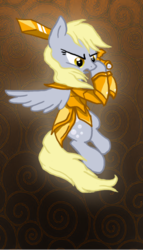 Size: 400x700 | Tagged: safe, artist:bedupolker, derpy hooves, pegasus, pony, g4, armor, epic derpy, female, mare, solo, sword, underp