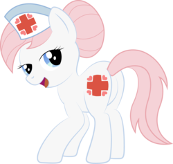 Size: 1442x1367 | Tagged: safe, artist:kalas17, nurse redheart, earth pony, pony, g4, bedroom eyes, butt, female, looking at you, mare, nurse redbutt, plot, simple background, solo, transparent background