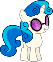 Size: 7715x9001 | Tagged: safe, artist:uxyd, dj pon-3, sweetie belle, vinyl scratch, pony, unicorn, g4, absurd resolution, female, filly, glasses, hooves, horn, simple background, smiling, solo, sunglasses, teeth, transparent background, vector, vinyl's glasses, younger