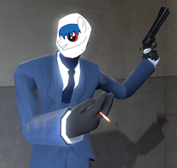 Size: 777x737 | Tagged: safe, oc, oc only, oc:roboshi, cigarette, disguise, gmod, gun, revolver, smoking, spy, spy (tf2), team fortress 2