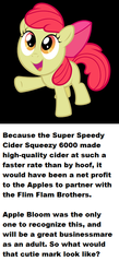 Size: 359x827 | Tagged: safe, apple bloom, g4, the super speedy cider squeezy 6000, cider, cutie mark, discussion, meta, text