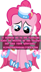 Size: 431x750 | Tagged: safe, pinkie pie, g4, image macro, meta, pink text, pony confession, text