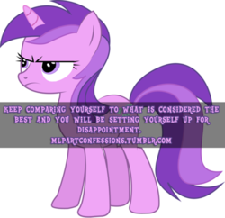 Size: 500x483 | Tagged: safe, amethyst star, sparkler, pony, unicorn, g4, angry, female, frown, glare, mare, meta, op has a point, pony confession, simple background, solo, text, transparent background