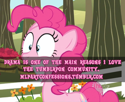 Size: 500x407 | Tagged: safe, pinkie pie, g4, bronyetiquette, image macro, meta, pink text, pony confession, text