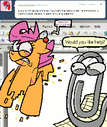 Size: 640x760 | Tagged: safe, artist:putuk, scootaloo, twist, pony, robot, robot pony, ask scootabot, g4, animated, ask, clippit, dialogue, eyebrow wiggle, female, paperclip, scootabot, tumblr
