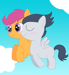 Size: 2337x2548 | Tagged: safe, artist:schwarzekatze4, rumble, scootaloo, g4, blushing, female, high res, male, nuzzling, ship:rumbloo, shipping, straight