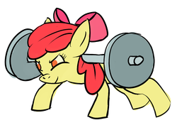 Size: 1000x702 | Tagged: safe, artist:jaconok, apple bloom, earth pony, pony, g4, female, solo, weight lifting, weights