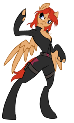 Size: 1015x1677 | Tagged: safe, artist:fluffomaru, black widow, pegasus, pony, semi-anthro, avengers, bipedal, chest fluff, ponified