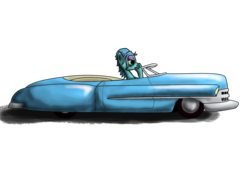 Size: 1700x1300 | Tagged: safe, artist:aaronmk, oc, oc only, 1950, 1950s, cadillac, car, idling, roadster