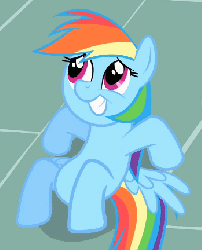 Size: 350x432 | Tagged: safe, screencap, rainbow dash, pegasus, pony, g4, season 1, the cutie mark chronicles, anatomically incorrect, animated, blinking, confused, cropped, cute, dashabetes, faic, female, gif, incorrect leg anatomy, loop, lying down, off model, rainbow dash is best facemaker, smiling, solo