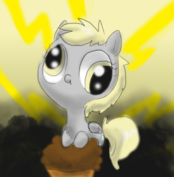 Size: 800x809 | Tagged: dead source, safe, artist:themiles, derpy hooves, pegasus, pony, g4, chibi, filly, muffin, solo