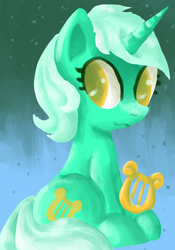 Size: 561x800 | Tagged: safe, artist:paintrolleire, lyra heartstrings, pony, unicorn, g4, female, lyre, mare, musical instrument, sitting, solo
