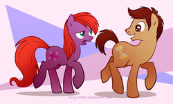Size: 840x504 | Tagged: safe, artist:lissystrata, doctor whooves, time turner, earth pony, pony, g4, catherine tate, crossover, david tennant, doctor who, donna noble, duo, female, male, mare, ponified, stallion, tenth doctor, the doctor