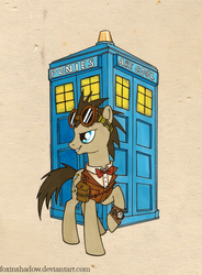 Size: 600x814 | Tagged: safe, artist:foxinshadow, doctor whooves, time turner, earth pony, pony, g4, bowtie, doctor who, goggles, male, solo, stallion, tardis, the doctor