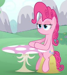 Size: 2788x3129 | Tagged: safe, pinkie pie, g4, hay, high res, sitting, table