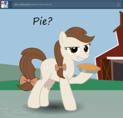 Size: 600x576 | Tagged: safe, artist:scribblez, soarin', oc, oc:creamy white, cow, cow pony, pony, g4, bow, creamy and friends, pie, tumblr, udder