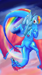 Size: 900x1600 | Tagged: dead source, safe, artist:bedupolker, rainbow dash, dragon, pegasus, pony, g4