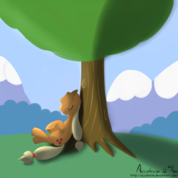 Size: 1500x1500 | Tagged: safe, artist:acceleron, applejack, earth pony, pony, g4, female, sleeping, solo, tree