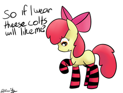 Size: 1600x1200 | Tagged: dead source, safe, artist:djrarity, apple bloom, earth pony, pony, g4, blank flank, clothes, female, filly, simple background, socks, solo, striped socks, white background