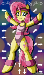 Size: 550x929 | Tagged: safe, artist:xjkenny, fluttershy, pony, semi-anthro, g4, dancing, female, headband, leotard, solo, wristband