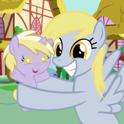 Size: 5000x5000 | Tagged: safe, artist:beavernator, derpy hooves, dinky hooves, pegasus, pony, unicorn, g4, absurd resolution, baby, baby dinky hooves, baby pony, cute, derpabetes, dinkabetes, duo, female, foal, grin, mare