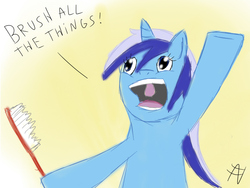 Size: 1024x768 | Tagged: safe, artist:awesomeviking, minuette, pony, g4, brush, meme, solo