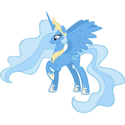Size: 894x894 | Tagged: dead source, safe, artist:pony-and-crystals, princess celestia, trixie, alicorn, pony, g4, alicornified, crown, female, full body, hoof shoes, horn, jewelry, mare, palette swap, princess, profile, purple eyes, race swap, raised hoof, regalia, show accurate, simple background, solo, spread wings, standing, tail, transparent background, trixiecorn, two toned mane, two toned tail, vector, wings
