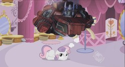 Size: 1364x738 | Tagged: safe, sweetie belle, g4, daydream, fall of cybertron, optimus prime, transformers