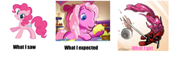 Size: 1024x340 | Tagged: safe, edit, edited screencap, screencap, pinkie pie, pinkie pie (g3), g3, g4, clothes, cosplay, costume, deadpool, g3 hate, marvel, meta, pinkiepool