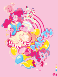 Size: 1001x1311 | Tagged: safe, artist:chicmonster, pinkie pie, human, g4, balloon, cake, clothes, female, humanized, solo