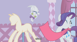 Size: 640x355 | Tagged: safe, screencap, opalescence, rarity, g4, spinoff, youtube caption
