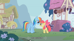 Size: 640x355 | Tagged: safe, edit, edited screencap, screencap, apple bloom, rainbow dash, g4, caption, racism, well, youtube caption