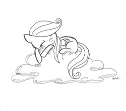 Size: 1468x1305 | Tagged: safe, artist:catscratchpaper, fluttershy, g4, cloud, filly, sleeping