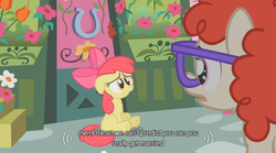 Size: 640x355 | Tagged: safe, screencap, apple bloom, twist, g4, youtube caption