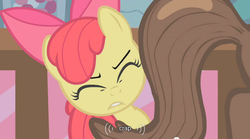 Size: 640x355 | Tagged: safe, screencap, apple bloom, earth pony, pony, call of the cutie, g4, eyes closed, female, filly, foal, solo, youtube caption