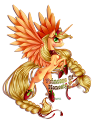 Size: 1700x2200 | Tagged: safe, artist:rubypm, applejack, alicorn, pony, g4, alicornified, applecorn, element of honesty, female, princess of apples, race swap, simple background, solo, transparent background