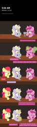 Size: 1280x4316 | Tagged: safe, artist:dtcx97, apple bloom, dinky hooves, ruby pinch, earth pony, pony, unicorn, post-crusade, g4, bar, female, filly