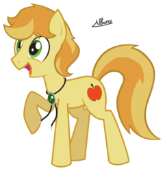 Size: 8100x8400 | Tagged: safe, artist:twiddlechimp, braeburn, earth pony, pony, g4, absurd resolution, male, simple background, smiling, solo, transparent background, younger