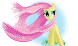 Size: 1500x900 | Tagged: safe, artist:nuclearsuplexattack, fluttershy, pegasus, pony, g4, female, gritted teeth, mare, solo, standing, windswept mane, windswept tail