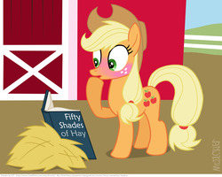 Size: 1043x835 | Tagged: safe, artist:kturtle, applejack, earth pony, pony, g4, 50 shades of hay, applejack's hat, comic, cowboy hat, female, fifty shades of grey, hat, mare, parody, solo